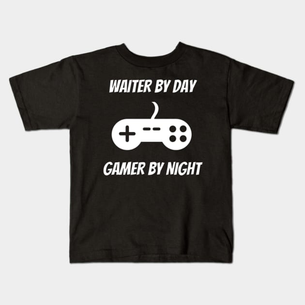 Waiter By Day Gamer By Night Kids T-Shirt by Petalprints